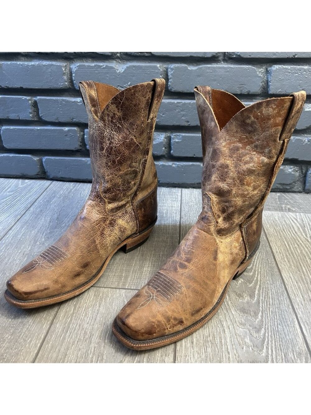 Justin Bent Rail BR733 Distressed Square Toe Cowboy Boots Mens 12 D